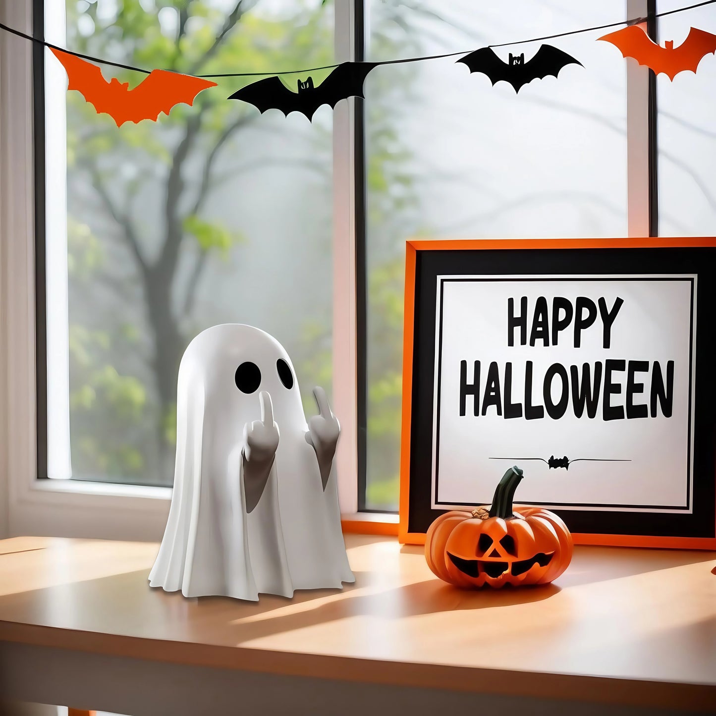 Middle Finger Cute Ghost Statue, Ghosts Small Scary Ghost Figurines, Halloween Home Decorations, Coffee Table Centerpieces Shelf 2