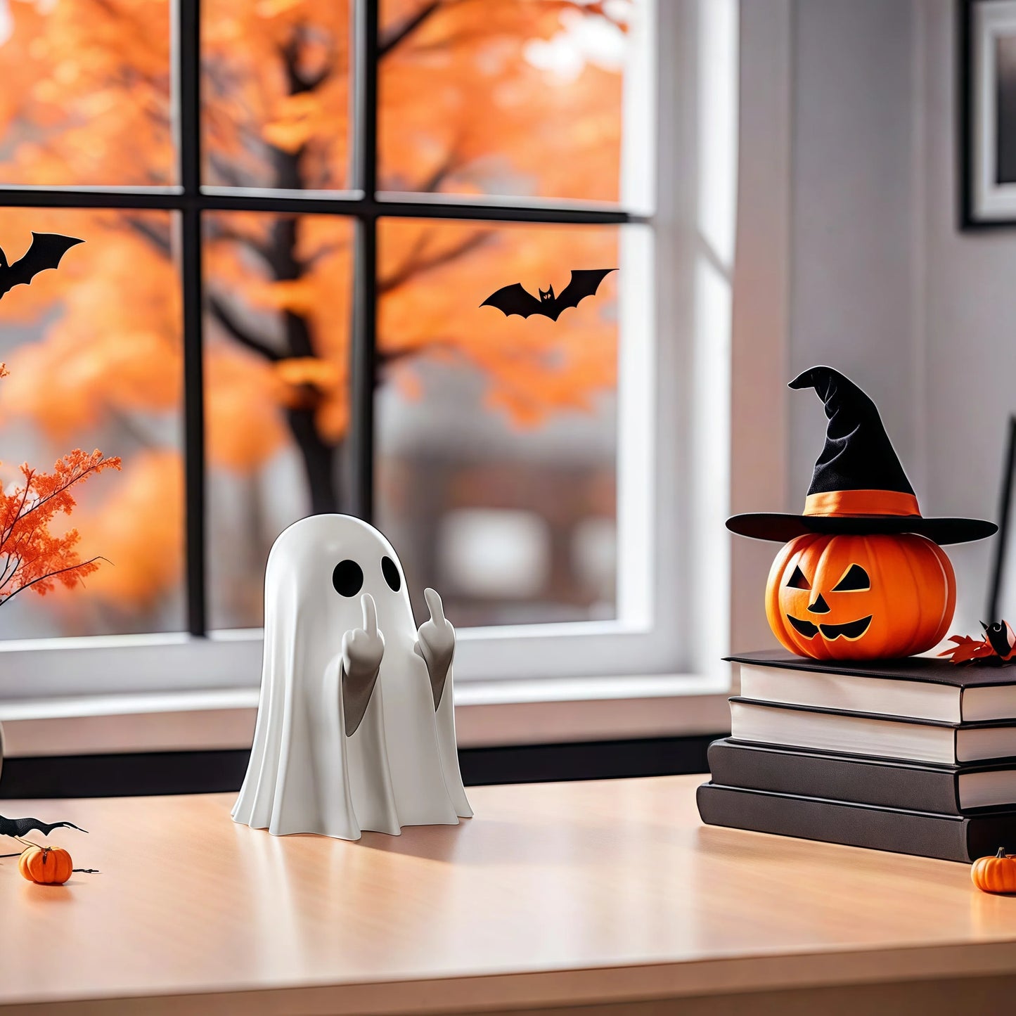 Middle Finger Cute Ghost Statue, Ghosts Small Scary Ghost Figurines, Halloween Home Decorations, Coffee Table Centerpieces Shelf 3