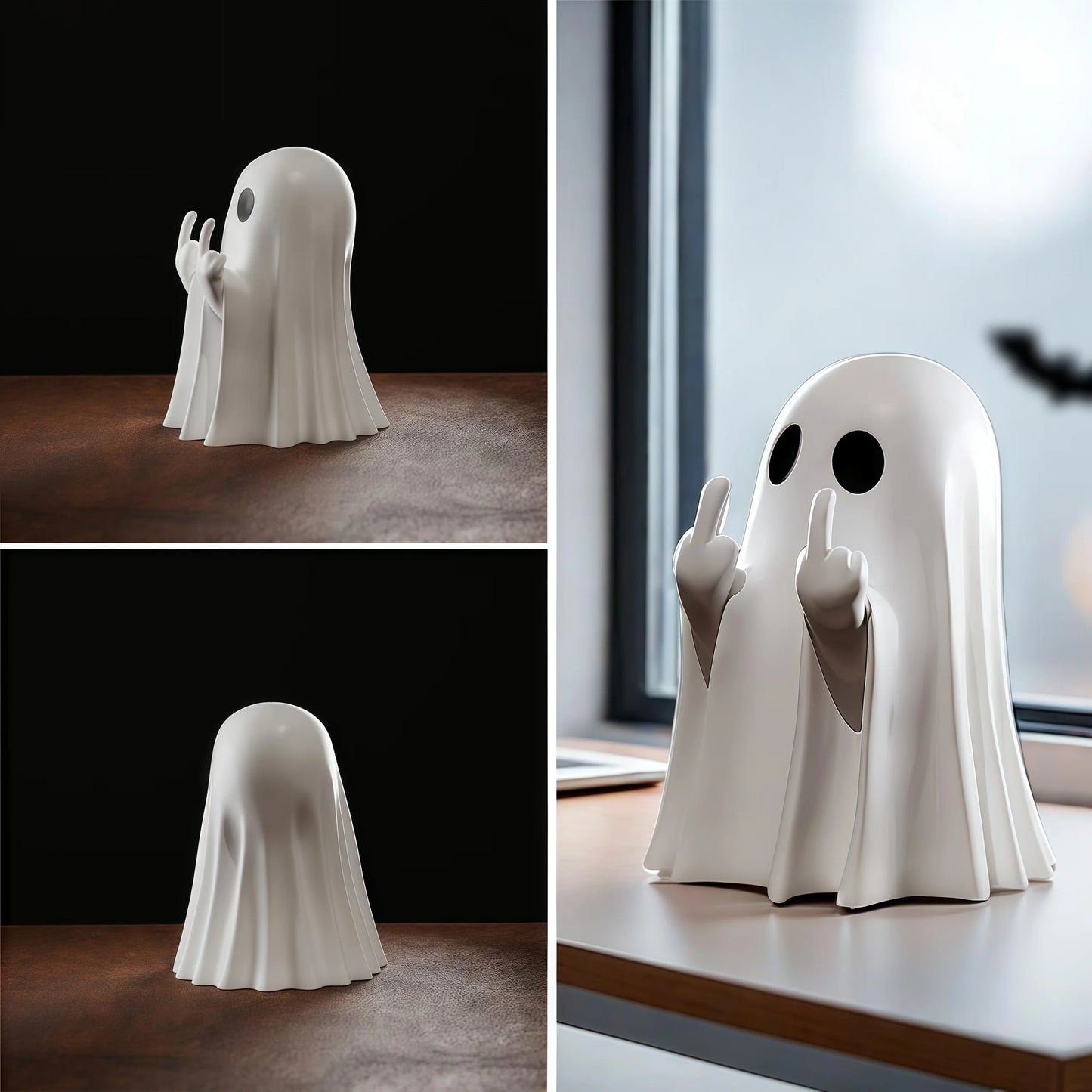 Middle Finger Cute Ghost Statue, Ghosts Small Scary Ghost Figurines, Halloween Home Decorations, Coffee Table Centerpieces Shelf 5