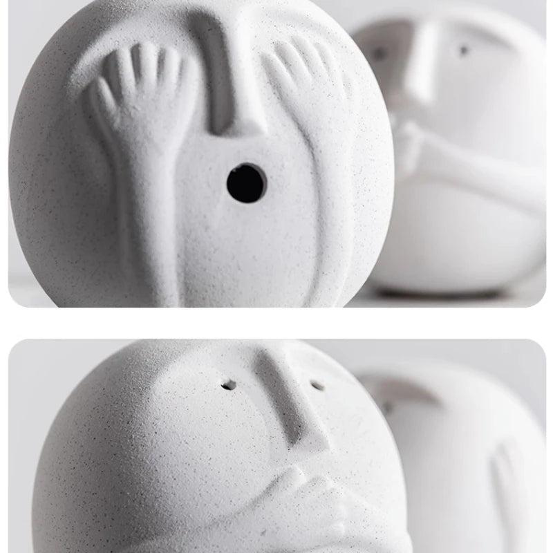 RoyaleGlow Abstract Ceramic Face Sculpture - Modern Minimalist Art Decor 15cm-Royale Basic