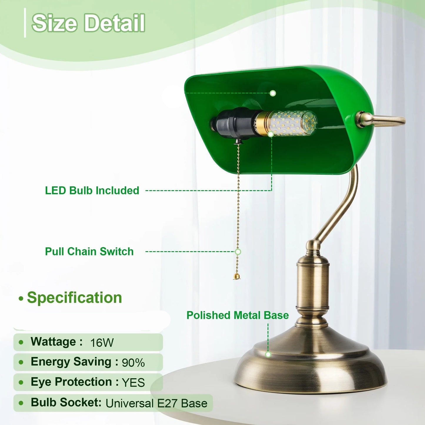 Modern bank desk lamp with US plug pull switch acrylic lampshade without light bulb very suitable for bedroom office and bank 5