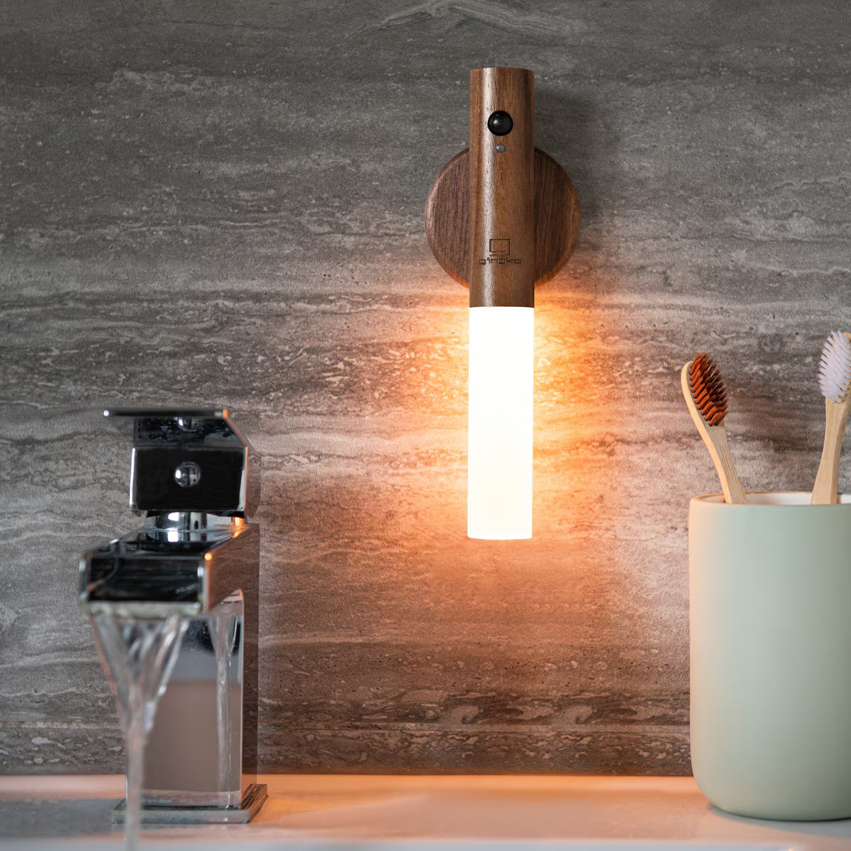 Royaleva Modern Torch Motion Light - Motion Sensor, Magnetic Wall-Mount, Rechargeable - Walnut