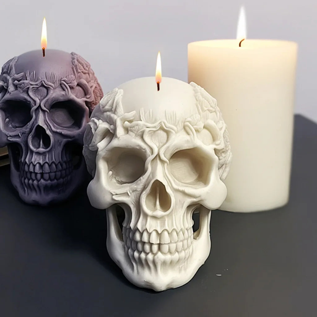 New 3D Flower Skull Head Candle Silicone Mold Rose Skull Head Resin Silicone Mold Skull Head Concrete Gypsum Mold 3