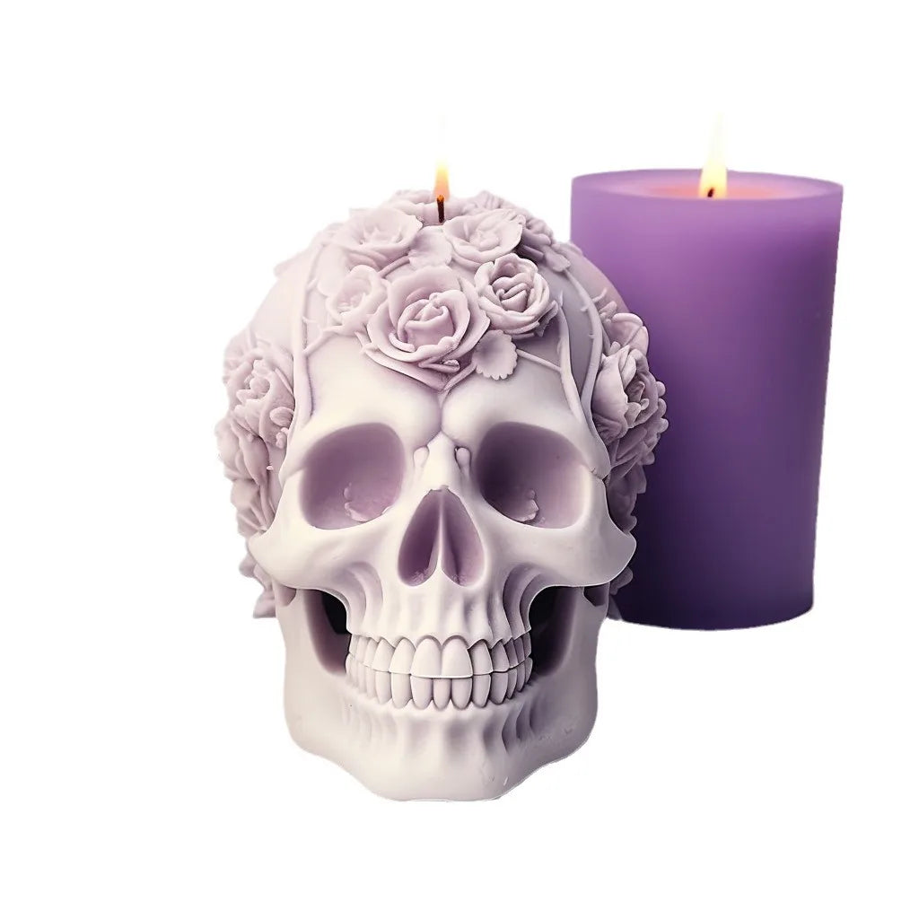 New 3D Flower Skull Head Candle Silicone Mold Rose Skull Head Resin Silicone Mold Skull Head Concrete Gypsum Mold 4