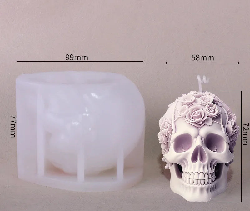 New 3D Flower Skull Head Candle Silicone Mold Rose Skull Head Resin Silicone Mold Skull Head Concrete Gypsum Mold 5