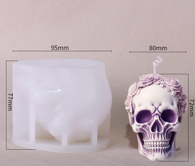 New 3D Flower Skull Head Candle Silicone Mold Rose Skull Head Resin Silicone Mold Skull Head Concrete Gypsum Mold 6