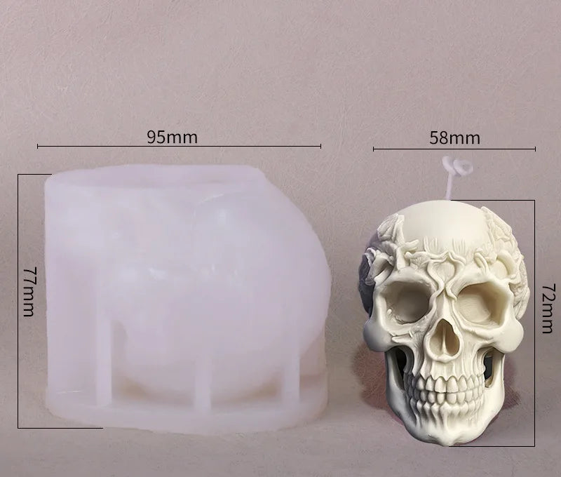 New 3D Flower Skull Head Candle Silicone Mold Rose Skull Head Resin Silicone Mold Skull Head Concrete Gypsum Mold 7