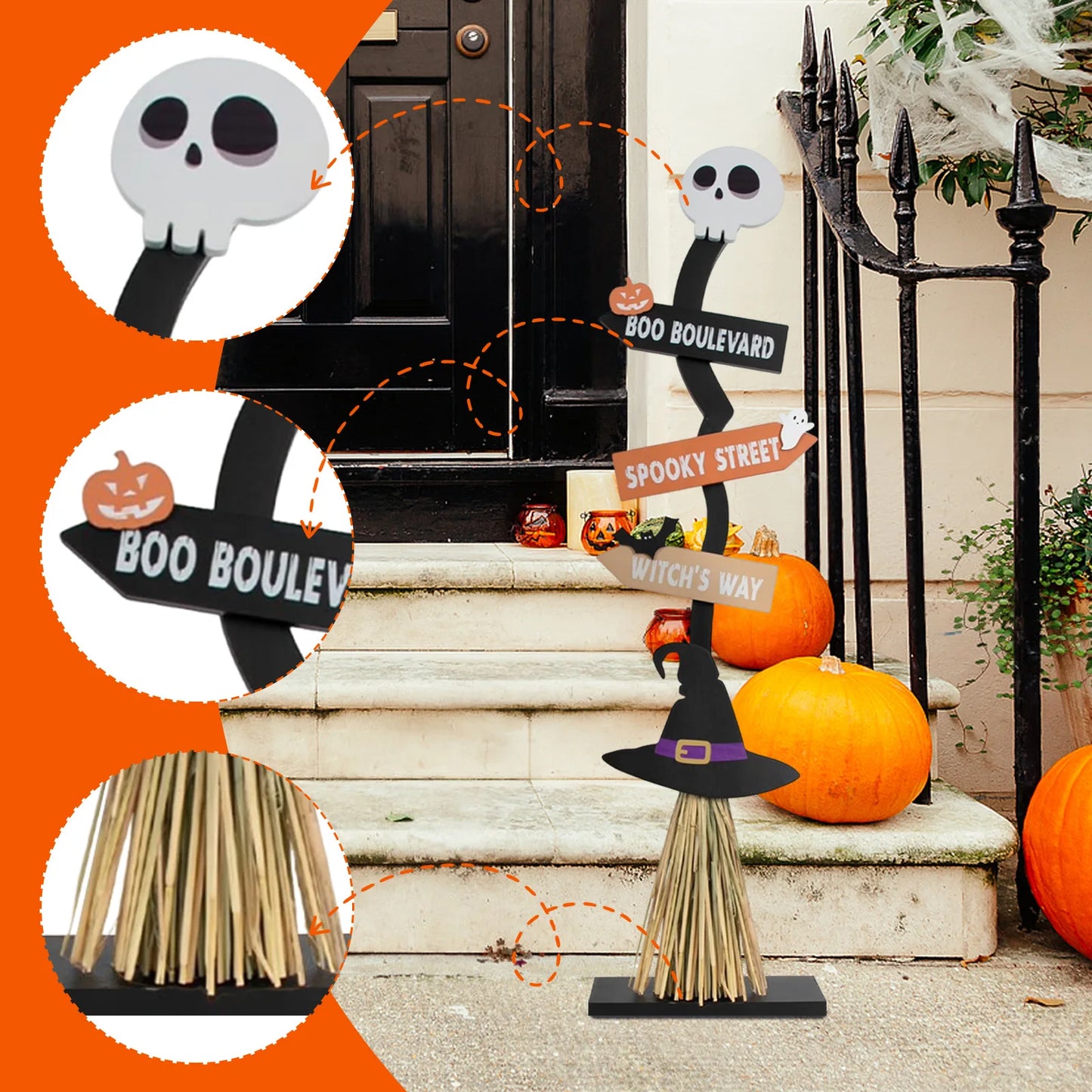 New Halloween Wooden Witch Broom Porch Yard Holiday Atmosphere Decorative Props Ghostly Witch Decoration Festival Gift 0