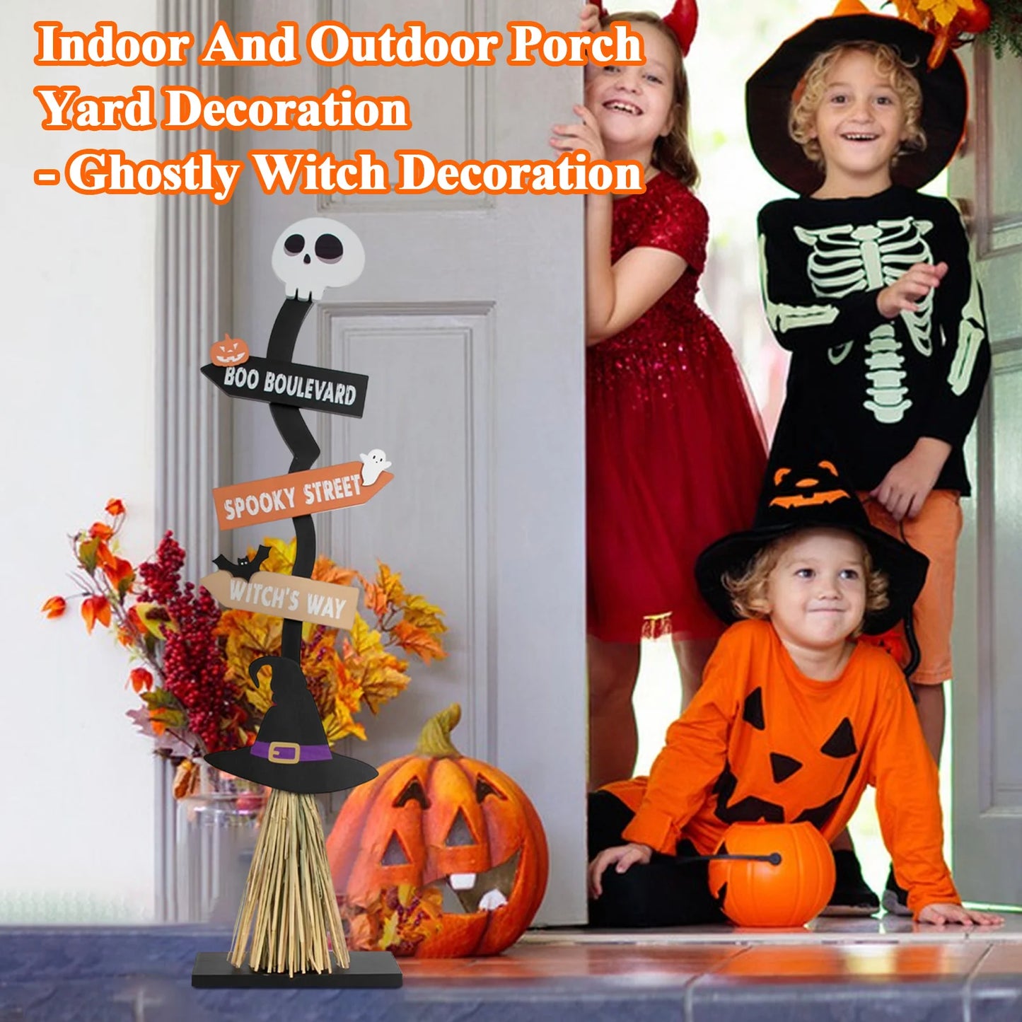 New Halloween Wooden Witch Broom Porch Yard Holiday Atmosphere Decorative Props Ghostly Witch Decoration Festival Gift 2