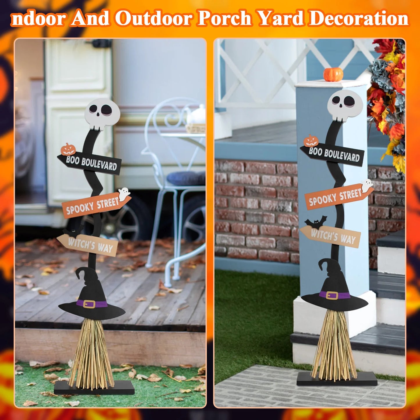 New Halloween Wooden Witch Broom Porch Yard Holiday Atmosphere Decorative Props Ghostly Witch Decoration Festival Gift 3