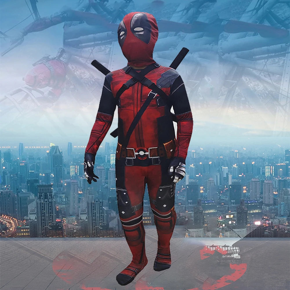 New Movie Character Role Play Costume Superhero Deadpool Costume Mask Sword Bag Suits Halloween Party Cosplay Jumpsuit 3D Style 0