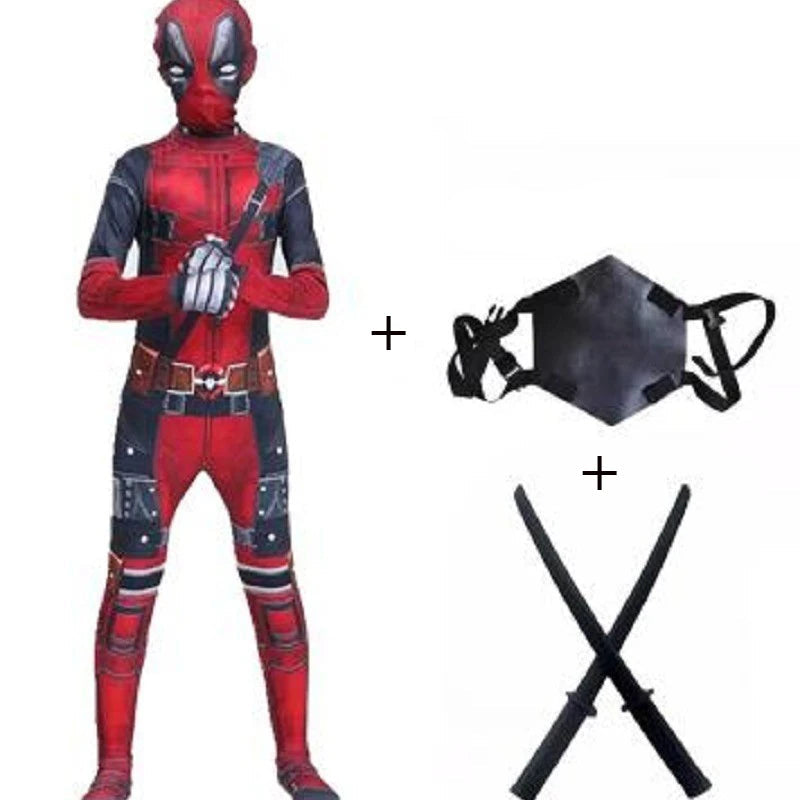 New Movie Character Role Play Costume Superhero Deadpool Costume Mask Sword Bag Suits Halloween Party Cosplay Jumpsuit 3D Style 3