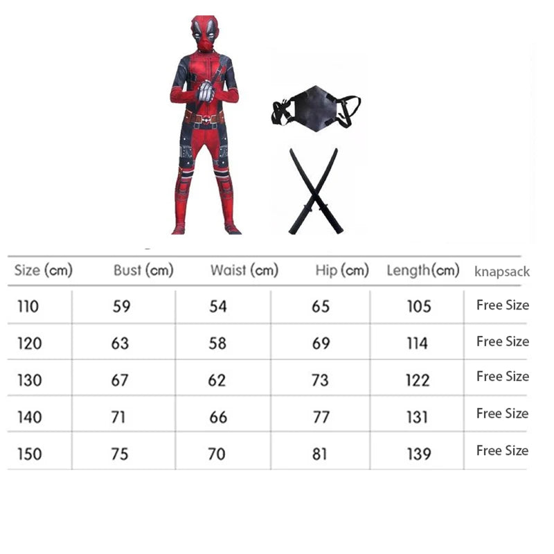 New Movie Character Role Play Costume Superhero Deadpool Costume Mask Sword Bag Suits Halloween Party Cosplay Jumpsuit 3D Style 5