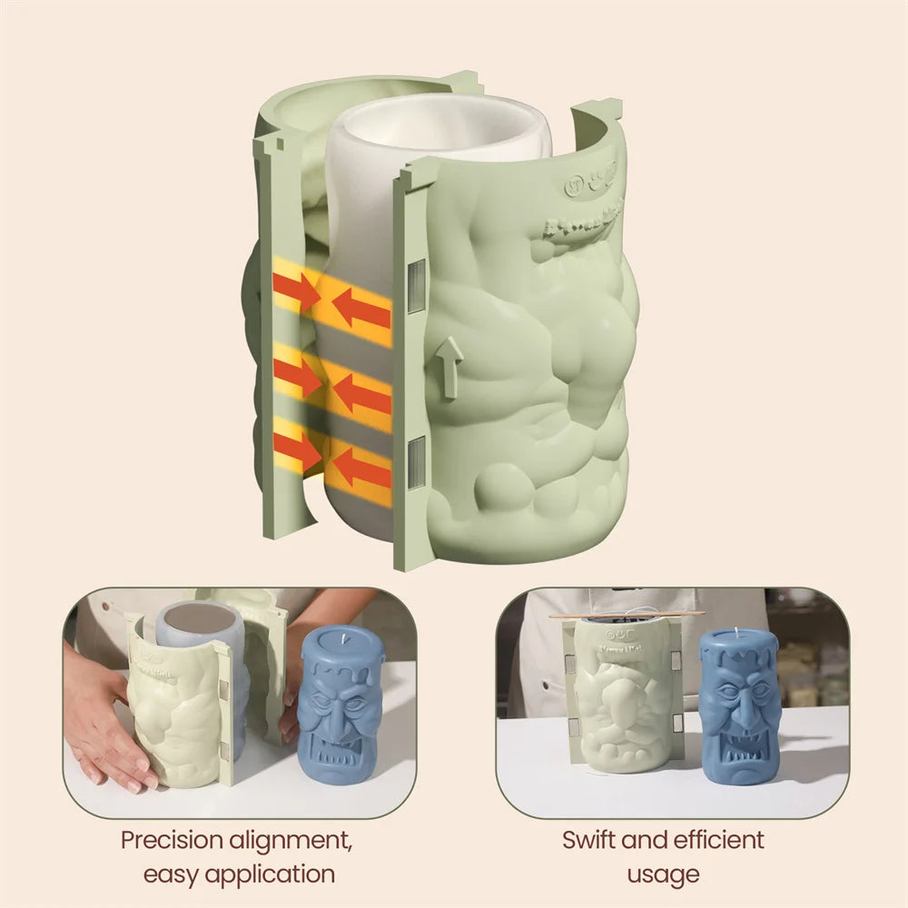 Nicole Double-sided Ghoulish Grins Column Pillar Candle Silicone Mold Halloween Candle Mould Halloween Home Decor Tools 1