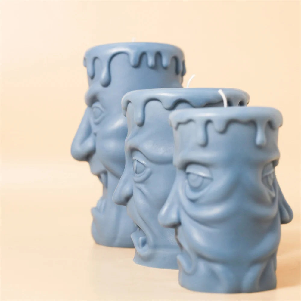 Nicole Double-sided Ghoulish Grins Column Pillar Candle Silicone Mold Halloween Candle Mould Halloween Home Decor Tools 3