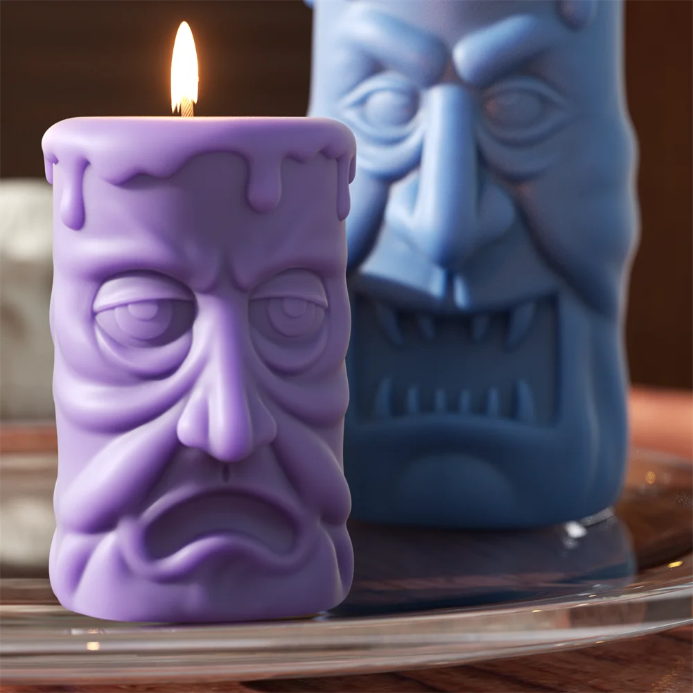 Nicole Double-sided Ghoulish Grins Column Pillar Candle Silicone Mold Halloween Candle Mould Halloween Home Decor Tools 4