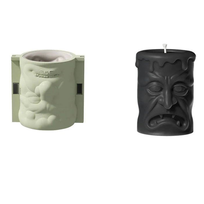 Nicole Double-sided Ghoulish Grins Column Pillar Candle Silicone Mold Halloween Candle Mould Halloween Home Decor Tools 6