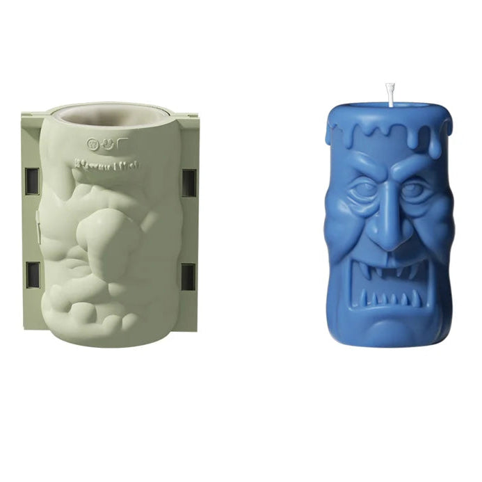 Nicole Double-sided Ghoulish Grins Column Pillar Candle Silicone Mold Halloween Candle Mould Halloween Home Decor Tools 7