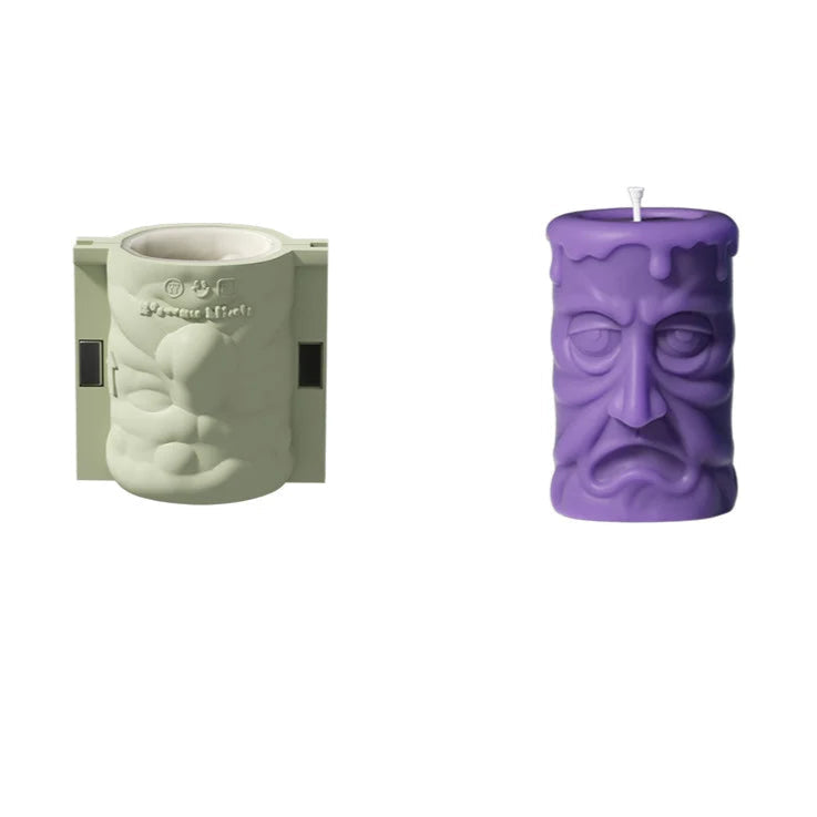 Nicole Double-sided Ghoulish Grins Column Pillar Candle Silicone Mold Halloween Candle Mould Halloween Home Decor Tools 8