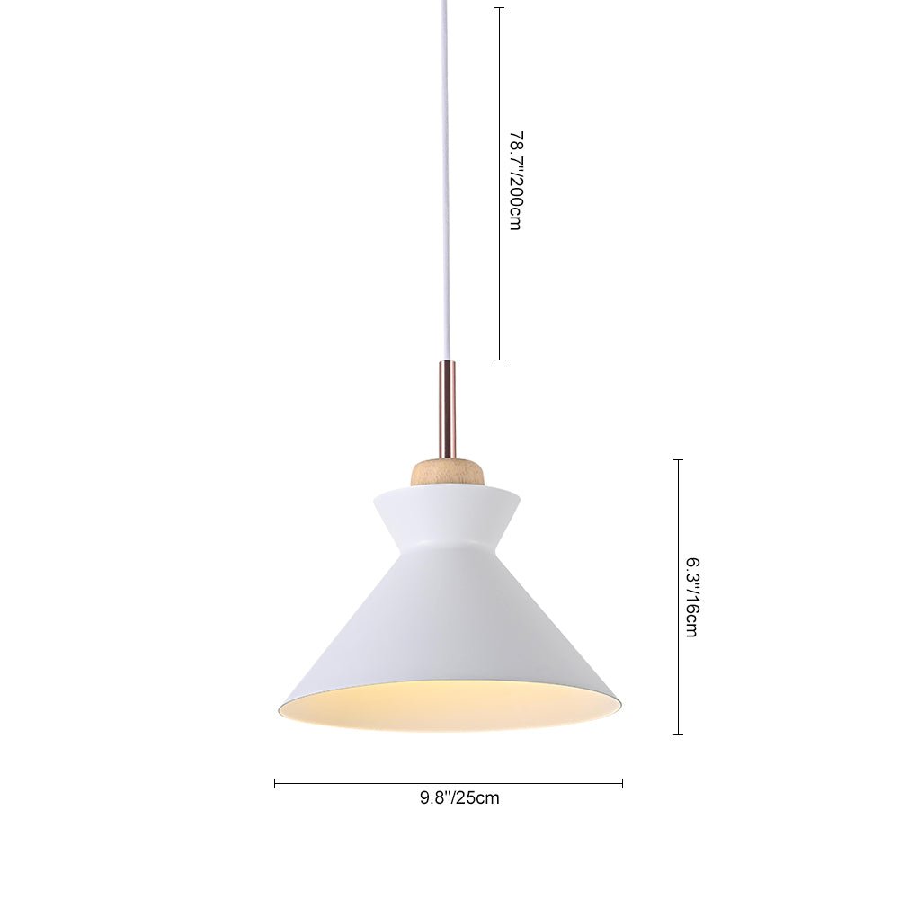 Nordic 1-Light Creamy Wood Accents Cone Pendant Light For Kitchen 8
