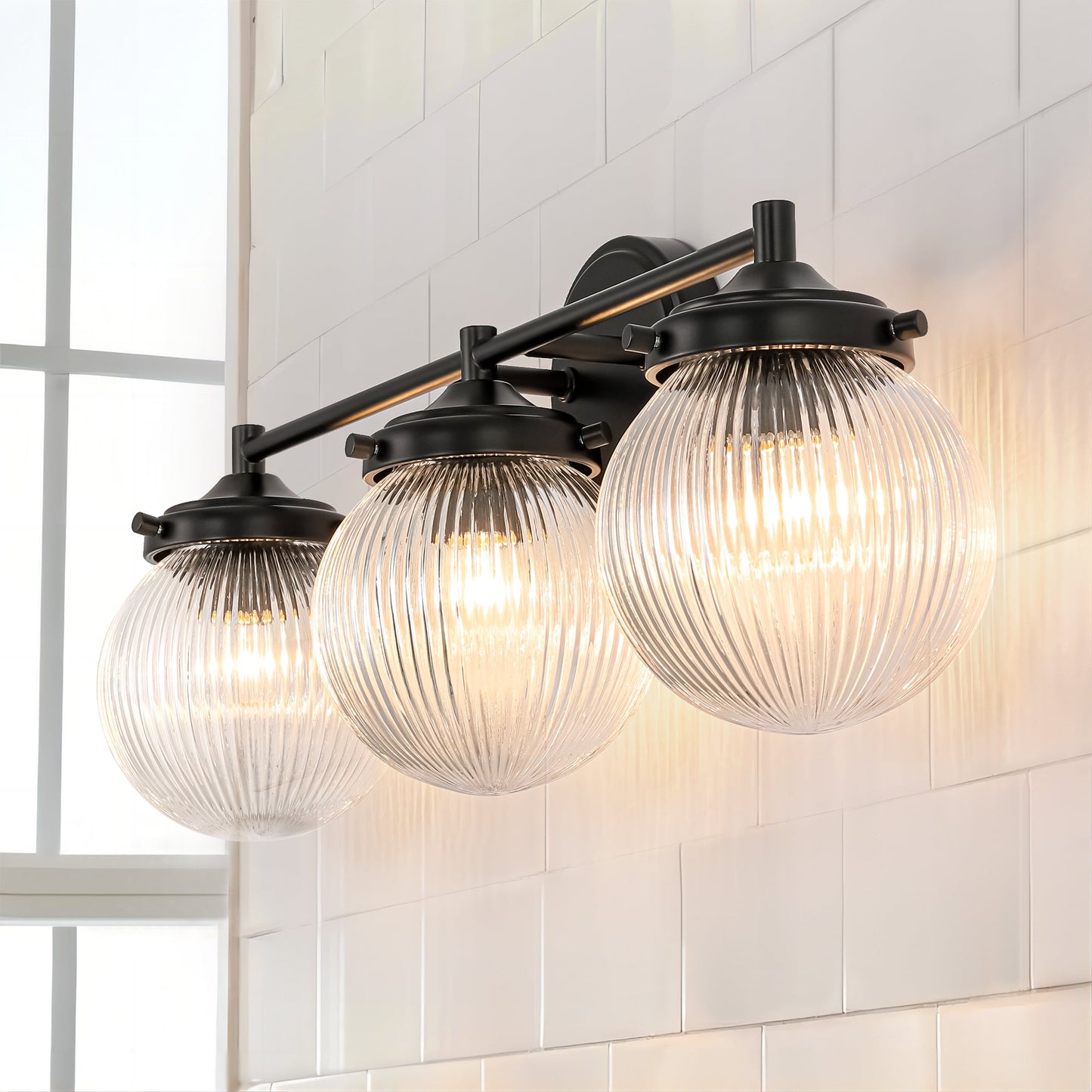 Orbliss 3-Light Ribbed Glass Globe Bubble Vanity Light (24") 10