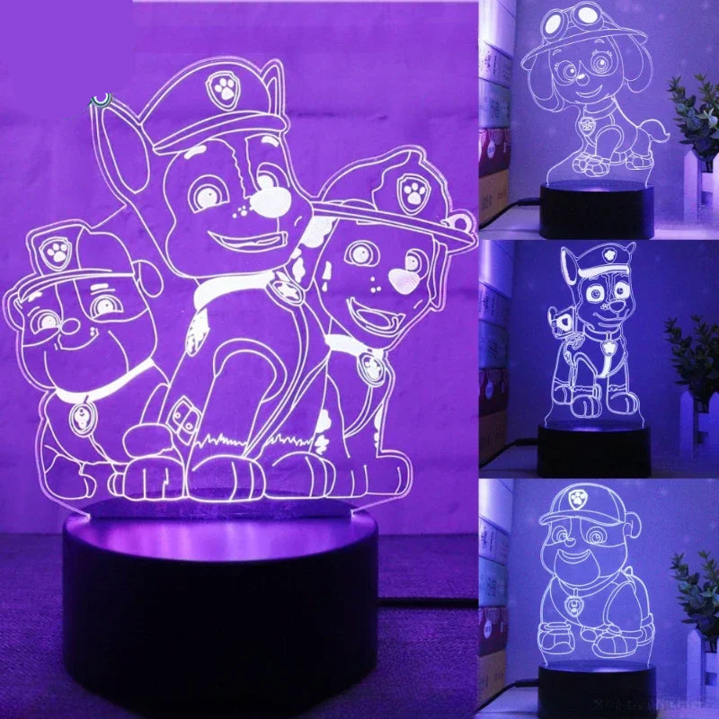 Paw Patrol Night Light for Kids - 3D Cartoon Bedroom Decor Lamp - Team