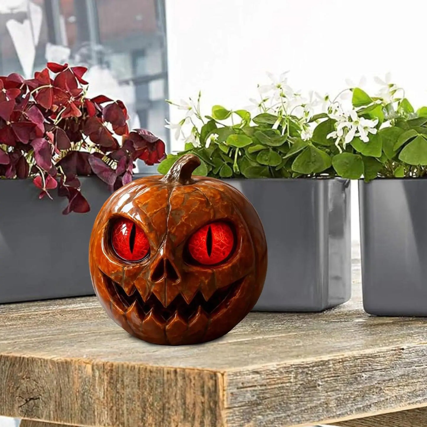 Pumpkin Desk Ornament Halloween Pumpkin Statue Red-Eyed Showcase Figurines for Desktop Mantel Dining Table Entryway 2