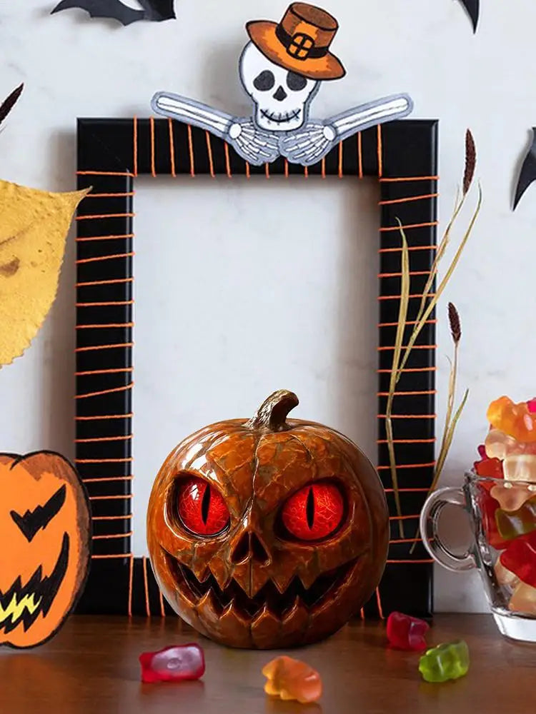 Pumpkin Desk Ornament Halloween Pumpkin Statue Red-Eyed Showcase Figurines for Desktop Mantel Dining Table Entryway 3