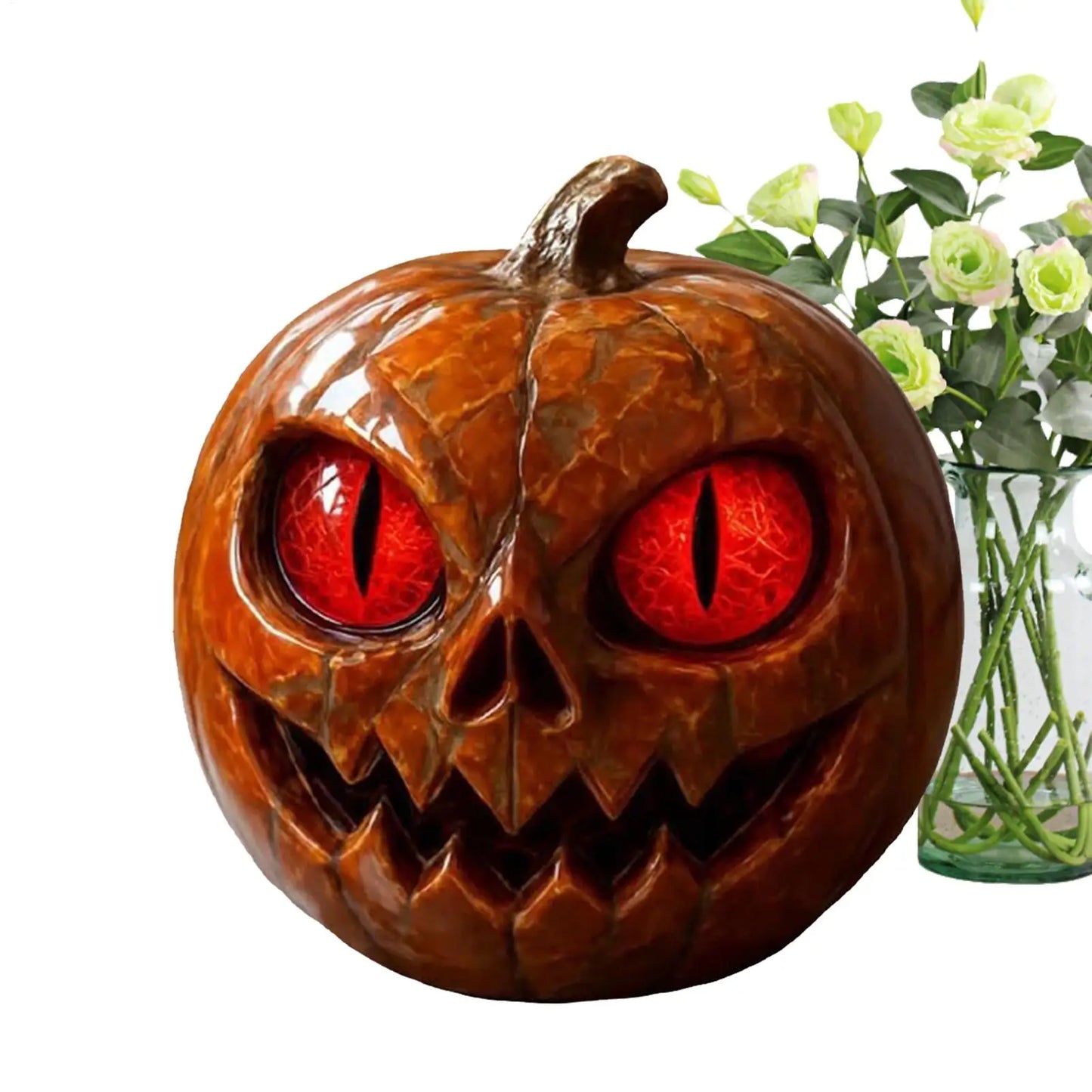 Pumpkin Desk Ornament Halloween Pumpkin Statue Red-Eyed Showcase Figurines for Desktop Mantel Dining Table Entryway 4
