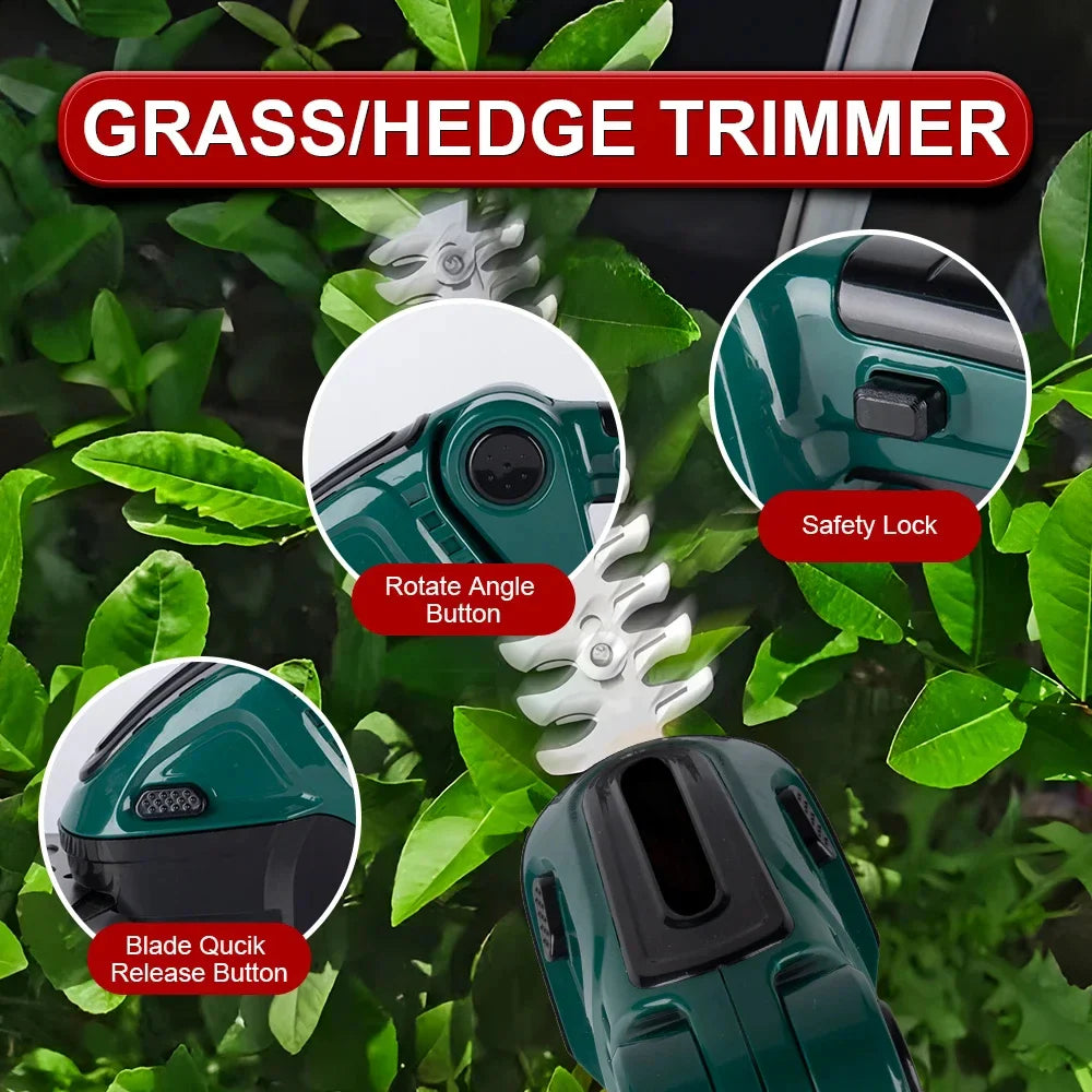 Royaleva Cordless Hedge Trimmer 2-in-1 with Dual Battery
