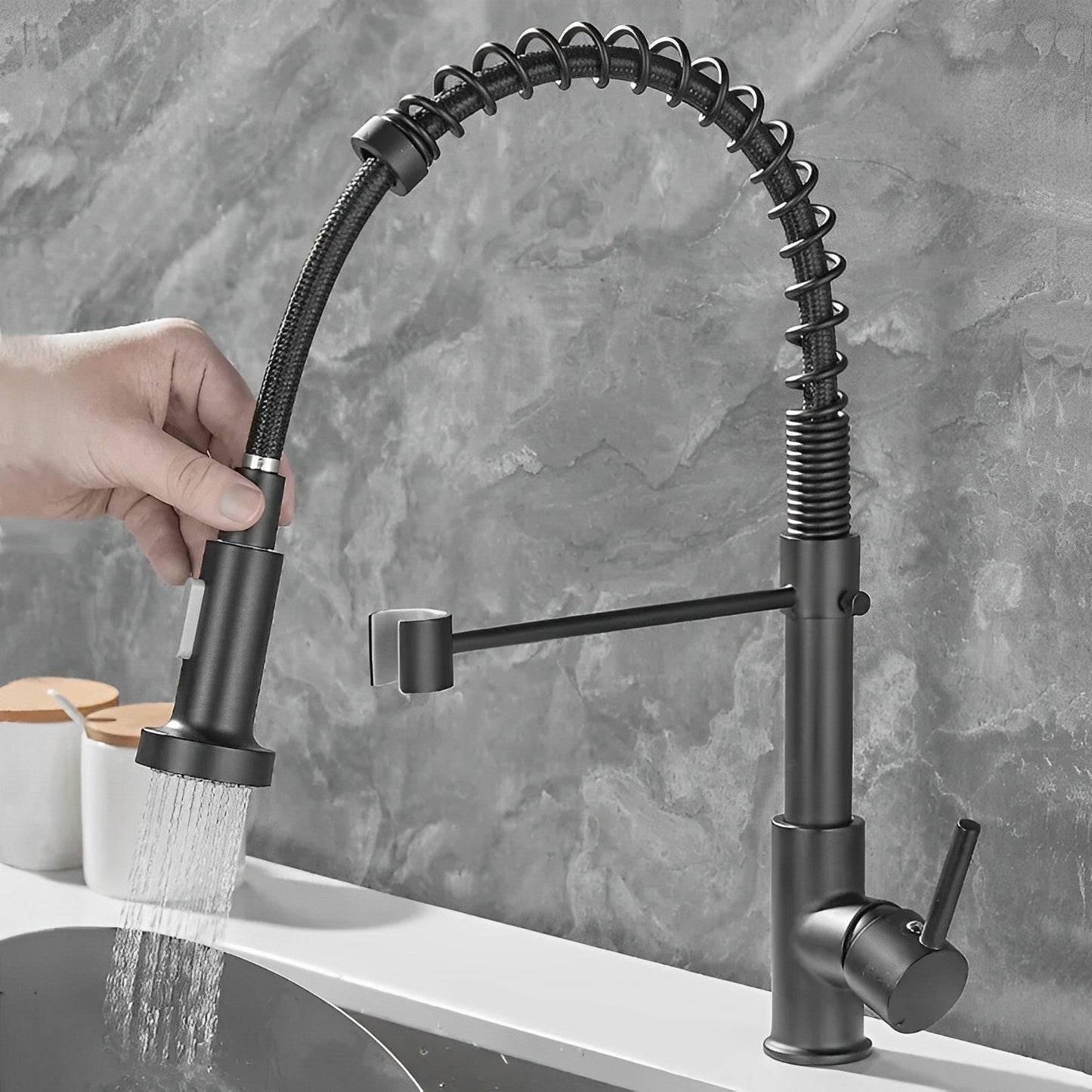 Luxora Single-Hole Spring Kitchen Faucet With Pull-Down Sprayer