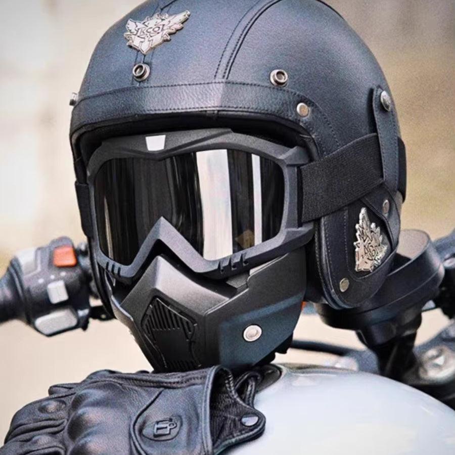 Rayvia Open Face Vintage Motorcycle Helmet With Goggle Mask