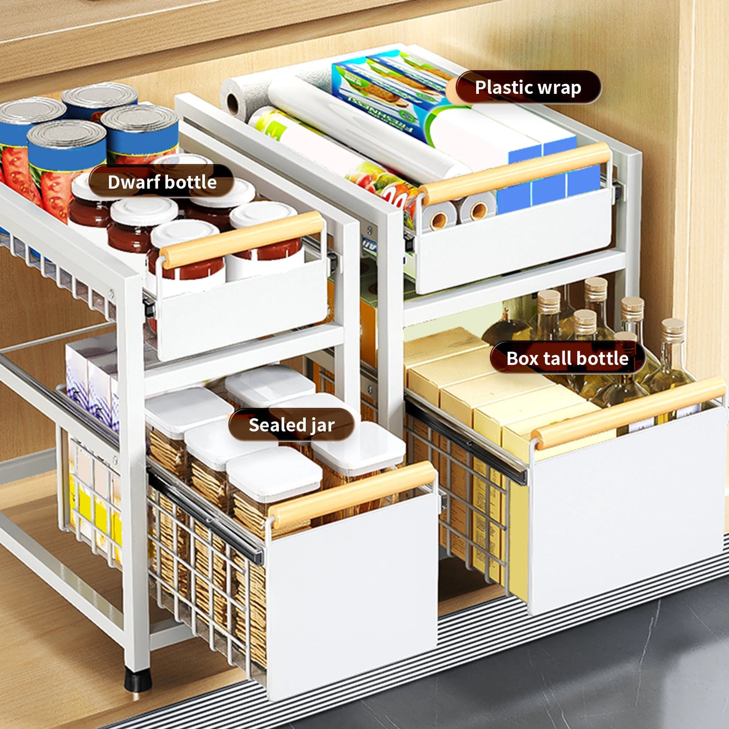 Royallure 2-Tier Under Sink Organizer – Slide-Out Kitchen Storage Rack for Pantry Organization and Spice Storage 3