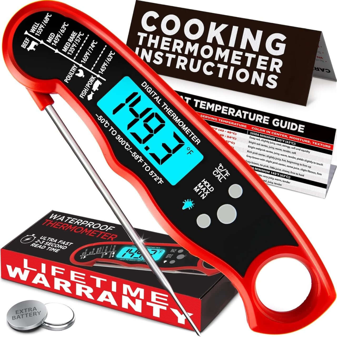 Royallure Digital Meat Thermometer with Backlit Display – Fast Accurate Food Thermometer for BBQ, Baking, and Frying 0