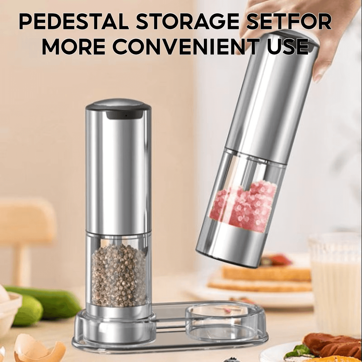 Royallure Electric Salt and Pepper Grinder Set with Adjustable Coarseness and LED Light – Stainless Steel Mill for Easy Seasoning 3