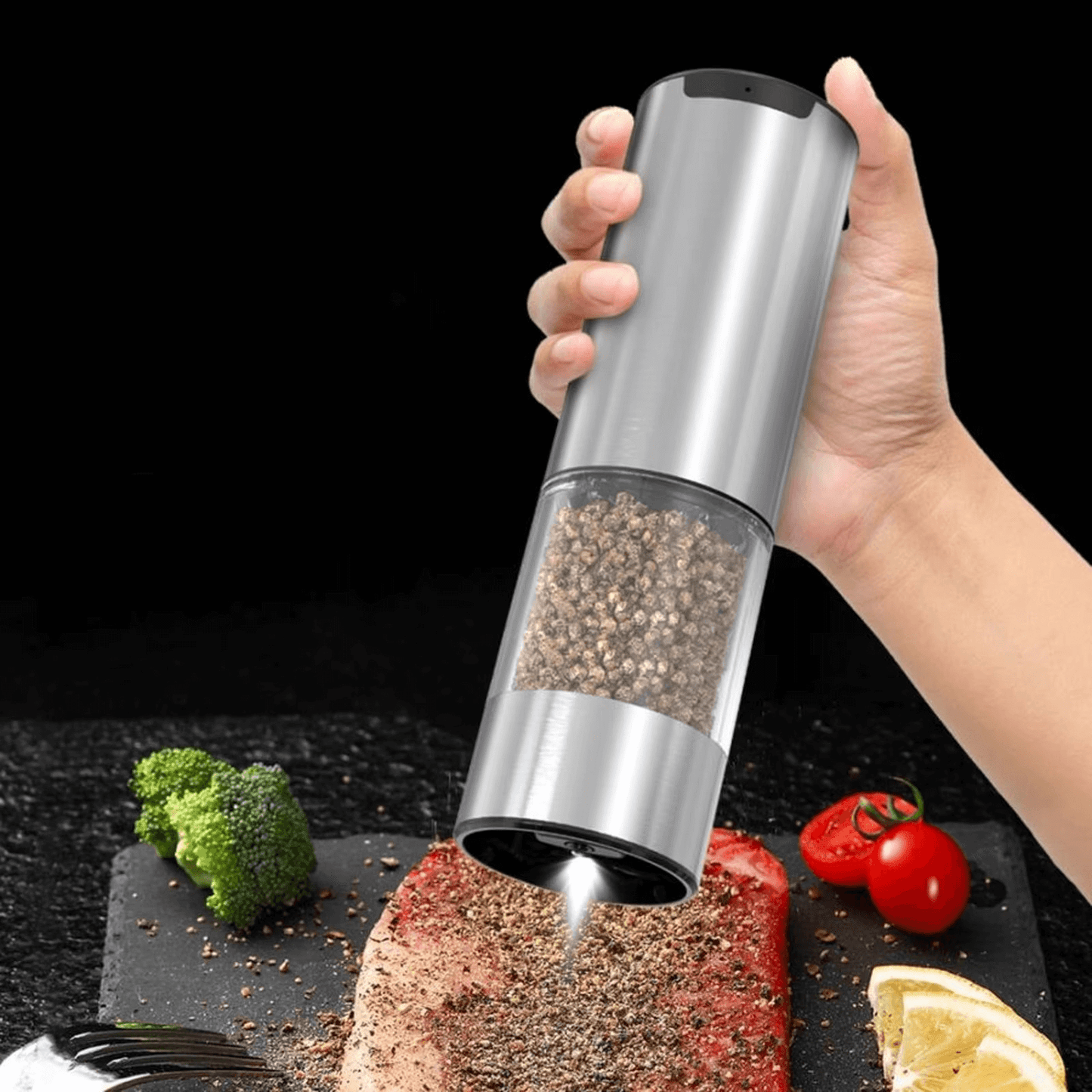 Royallure Electric Salt and Pepper Grinder Set with Adjustable Coarseness and LED Light – Stainless Steel Mill for Easy Seasoning 4