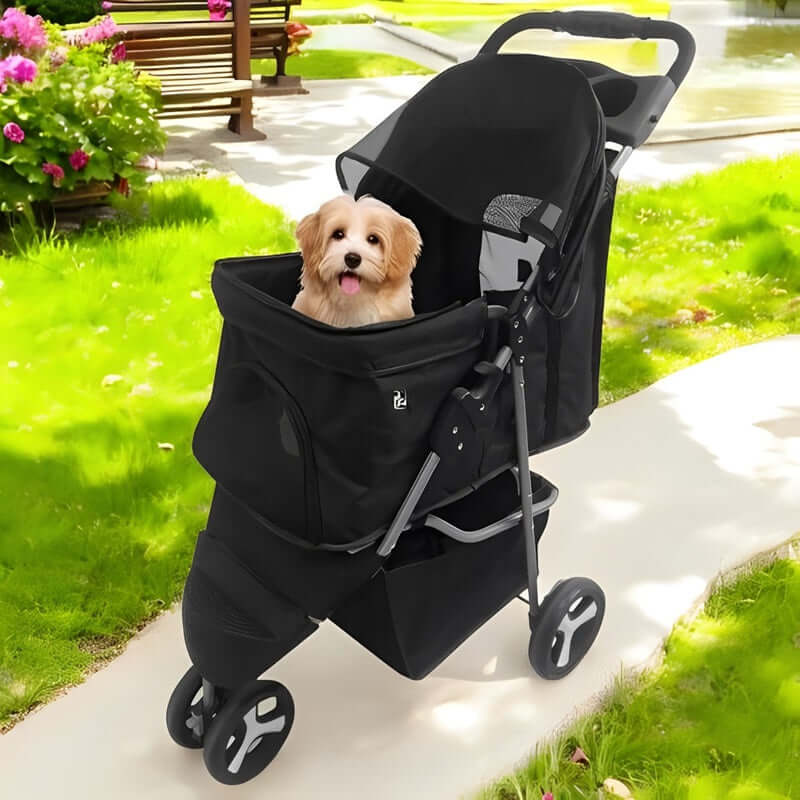 Royallure Foldable Dog Stroller for Small and Large Pets – 3-Wheel Design with Zippered Entry and Mesh Canopy 0