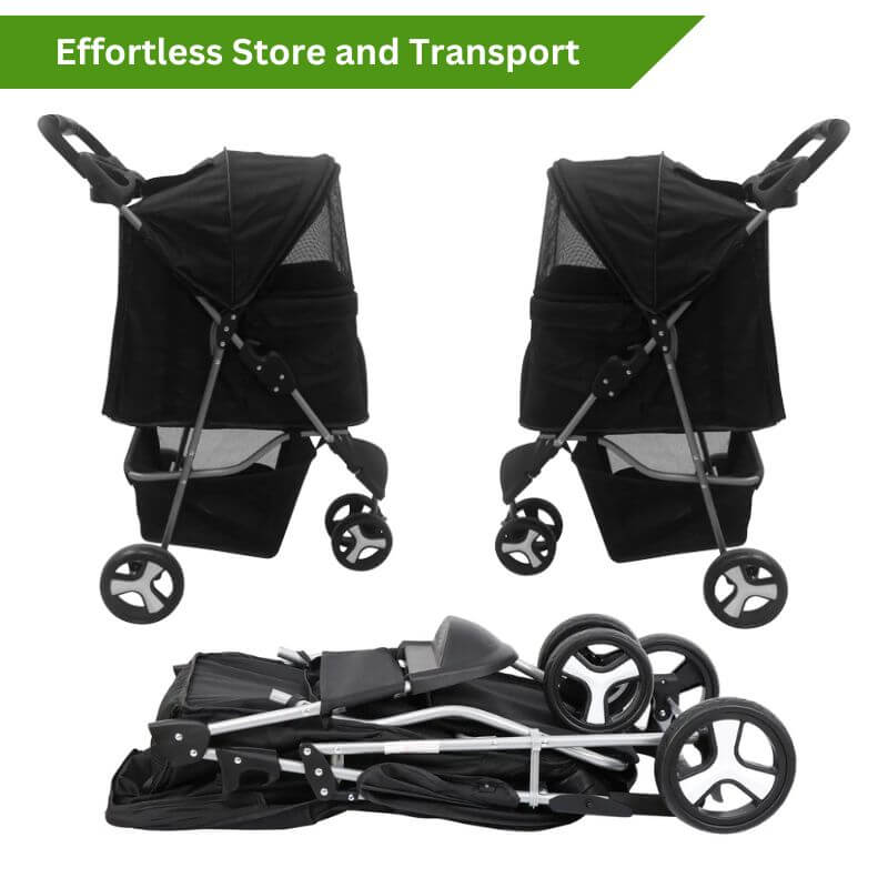 Royallure Foldable Dog Stroller for Small and Large Pets – 3-Wheel Design with Zippered Entry and Mesh Canopy 3