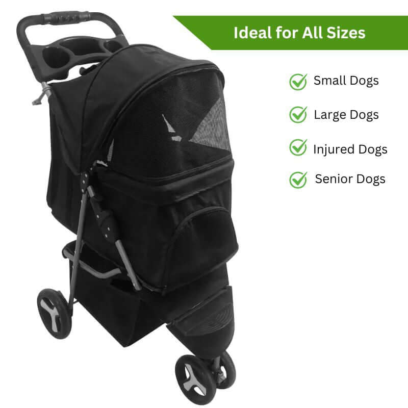 Royallure Foldable Dog Stroller for Small and Large Pets – 3-Wheel Design with Zippered Entry and Mesh Canopy 4