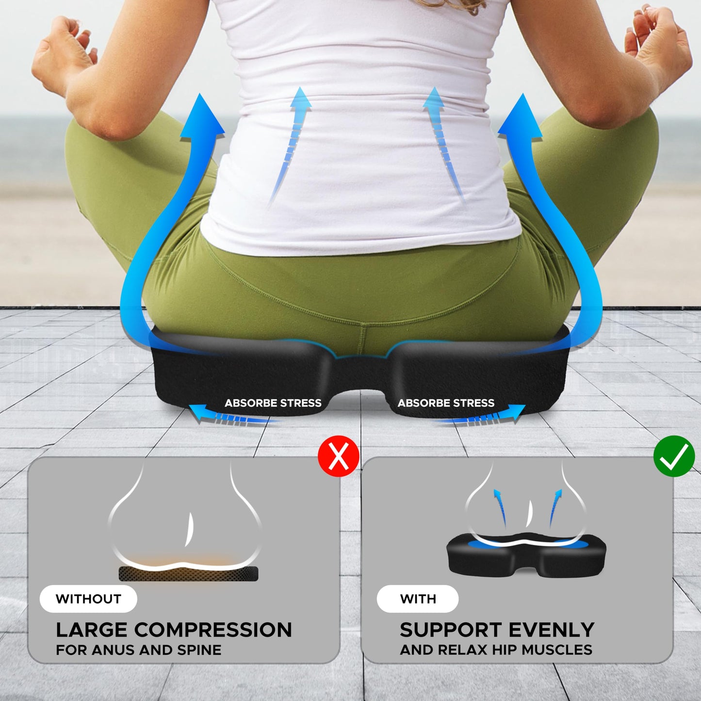 Royallure Gel Memory Foam Seat Cushion for Sciatica Relief – Ergonomic, Anti-Slip, Portable Design for Ultimate Comfort 4