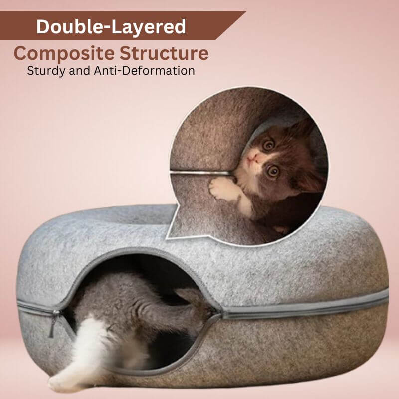 Royallure Interactive Donut Cat Cave Bed with Tunnel – Cozy Cat Bed for Play and Relaxation 4