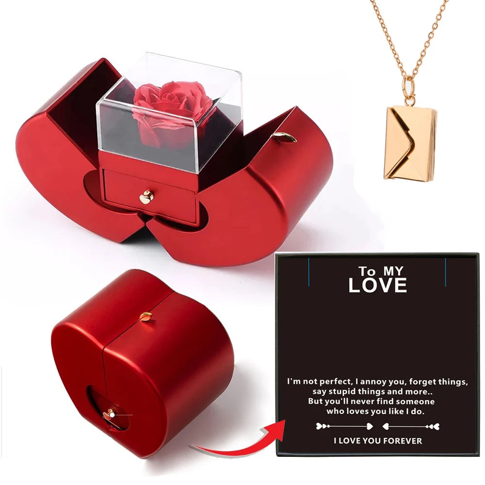 Royallure Jewelry Box for Women with Necklace and Soap Rose - Elegant Apple Design 14