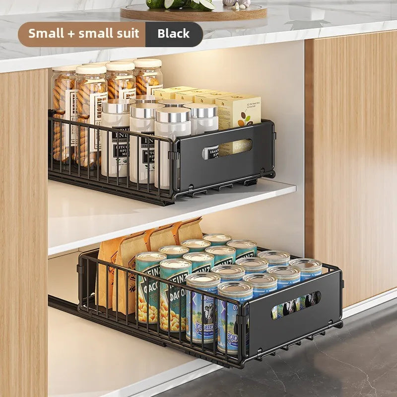 Royallure Kitchen Storage Rack with Pull-Out Basket – Space-Saving Folding Cabinet Organizer, Durable Carbon Steel, Black 7