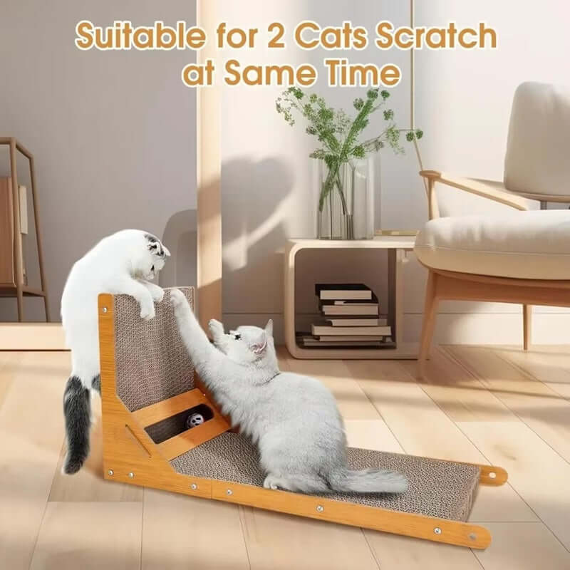 Royallure L-Shaped Cat Scratcher and Toy Ball – Durable Cardboard Cat Scratching Post for Scratching and Playing, Multi-Angle Design 1