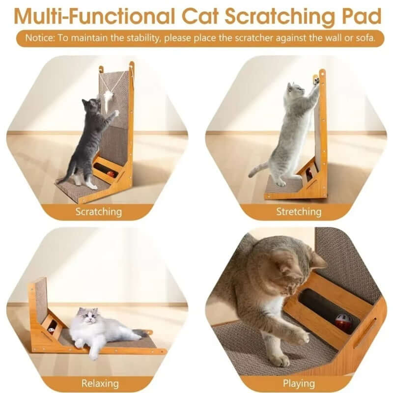 Royallure L-Shaped Cat Scratcher and Toy Ball – Durable Cardboard Cat Scratching Post for Scratching and Playing, Multi-Angle Design 2