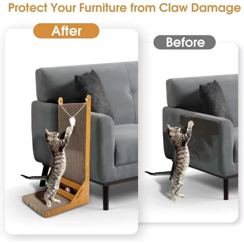 Royallure L-Shaped Cat Scratcher and Toy Ball – Durable Cardboard Cat Scratching Post for Scratching and Playing, Multi-Angle Design 3