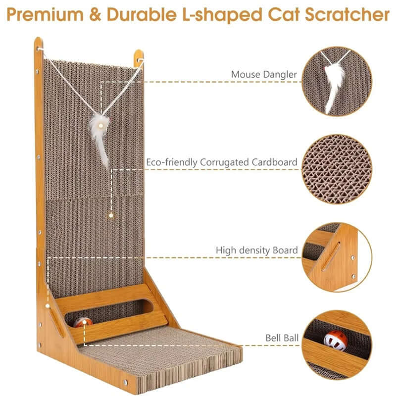 Royallure L-Shaped Cat Scratcher and Toy Ball – Durable Cardboard Cat Scratching Post for Scratching and Playing, Multi-Angle Design 4