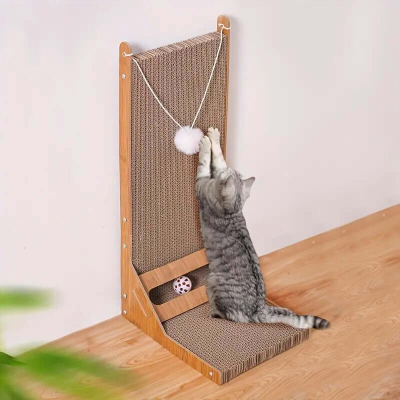 Royallure L-Shaped Cat Scratcher and Toy Ball – Durable Cardboard Cat Scratching Post for Scratching and Playing, Multi-Angle Design 5