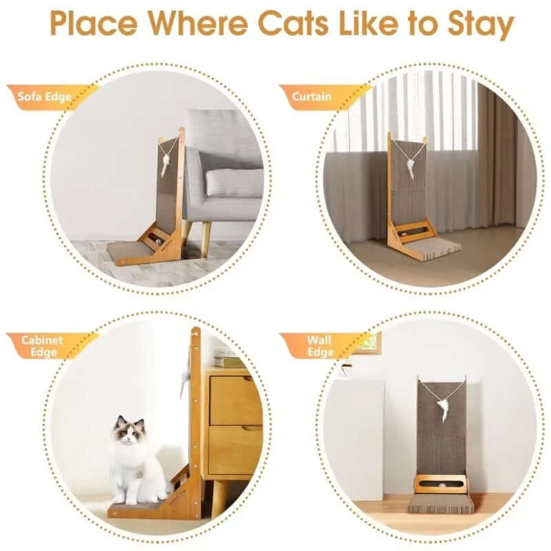 Royallure L-Shaped Cat Scratcher and Toy Ball – Durable Cardboard Cat Scratching Post for Scratching and Playing, Multi-Angle Design 6