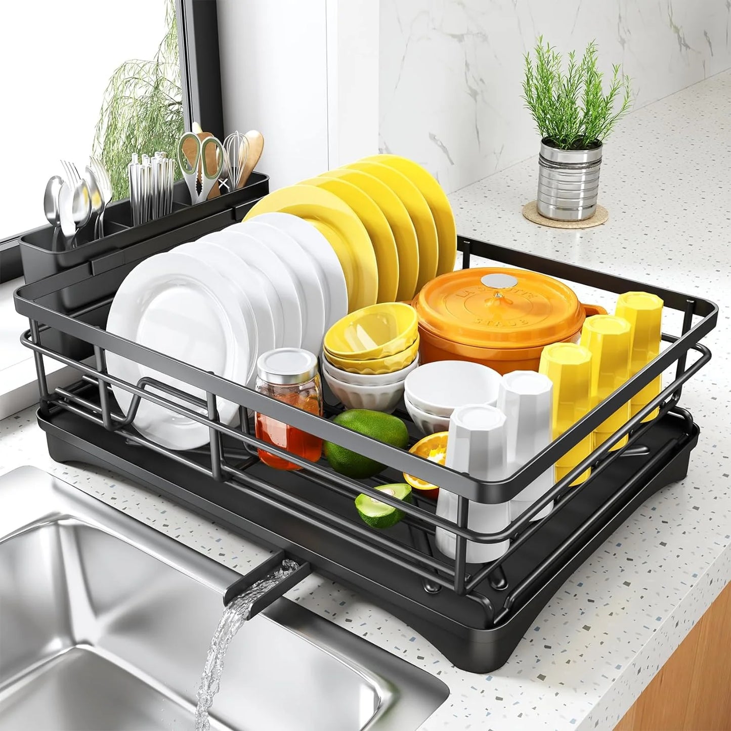 Royallure Large Dish Drying Rack with Drainboard and Utensil Holder – Rustproof Kitchen Dish Drainer 0